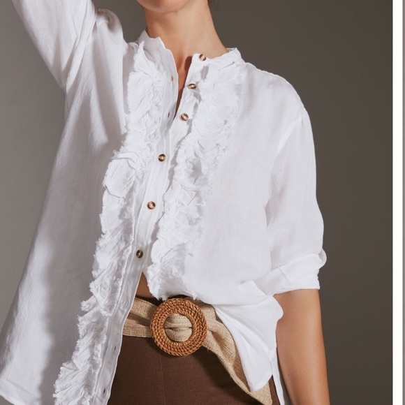 Pilcro Tops - Anthropologie Pilcro Ruffled Placket Shirt in White